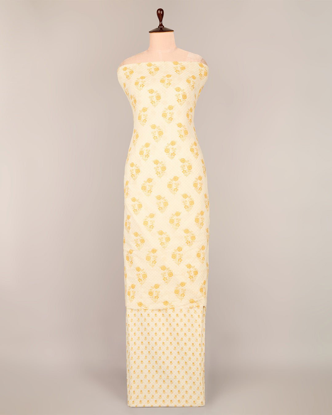 Cream Yellow Cotton Jaipur Block Buta Printed Fabric