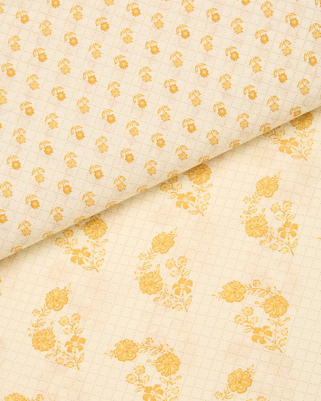 Cream Yellow Cotton Jaipur Printed Fabric