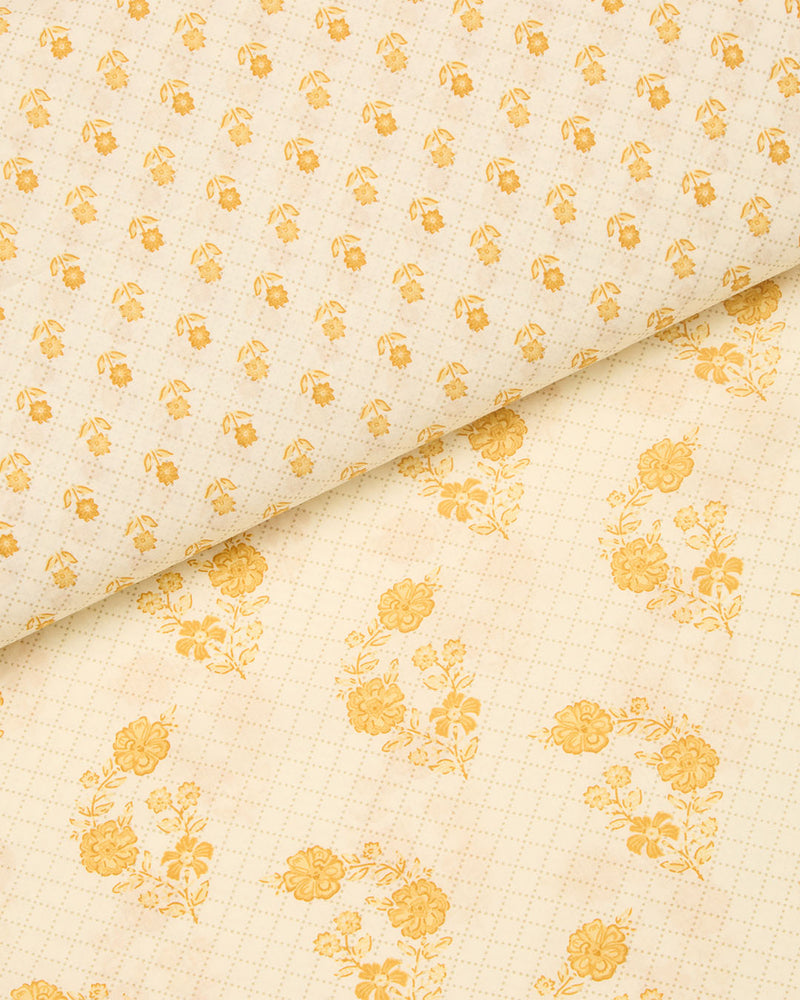 Cream Yellow Cotton Jaipur Printed Fabric
