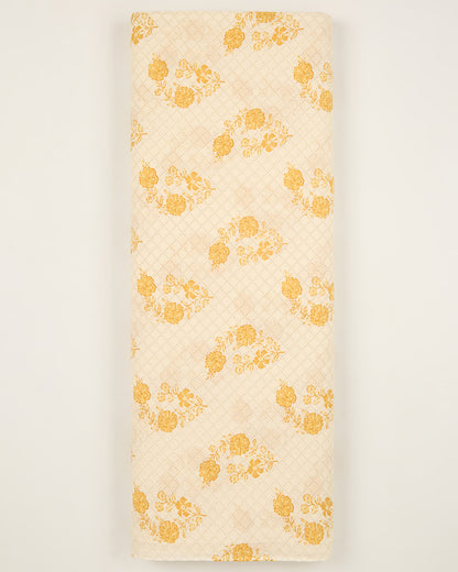 Cream Yellow Cotton Jaipur Block Buta Printed Fabric