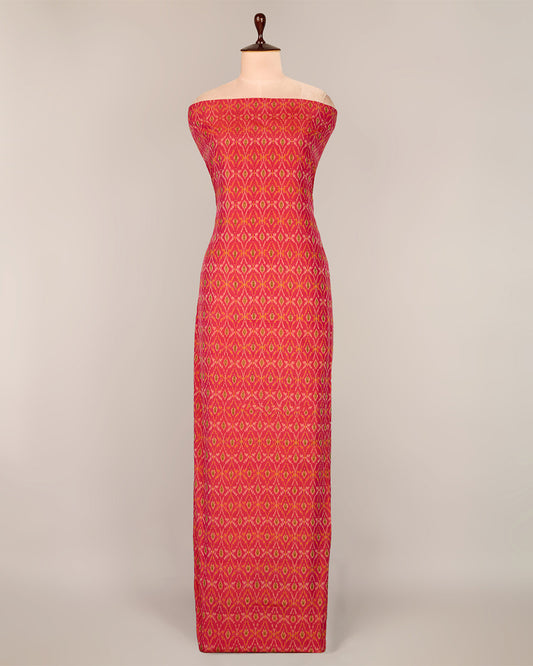 Dark Pink Cotton Silk Ikat Fabric - Deep Tone Traditional Weave