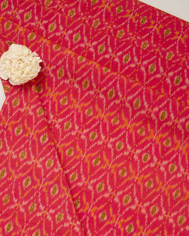 Dark Pink Cotton Silk Ikat Fabric