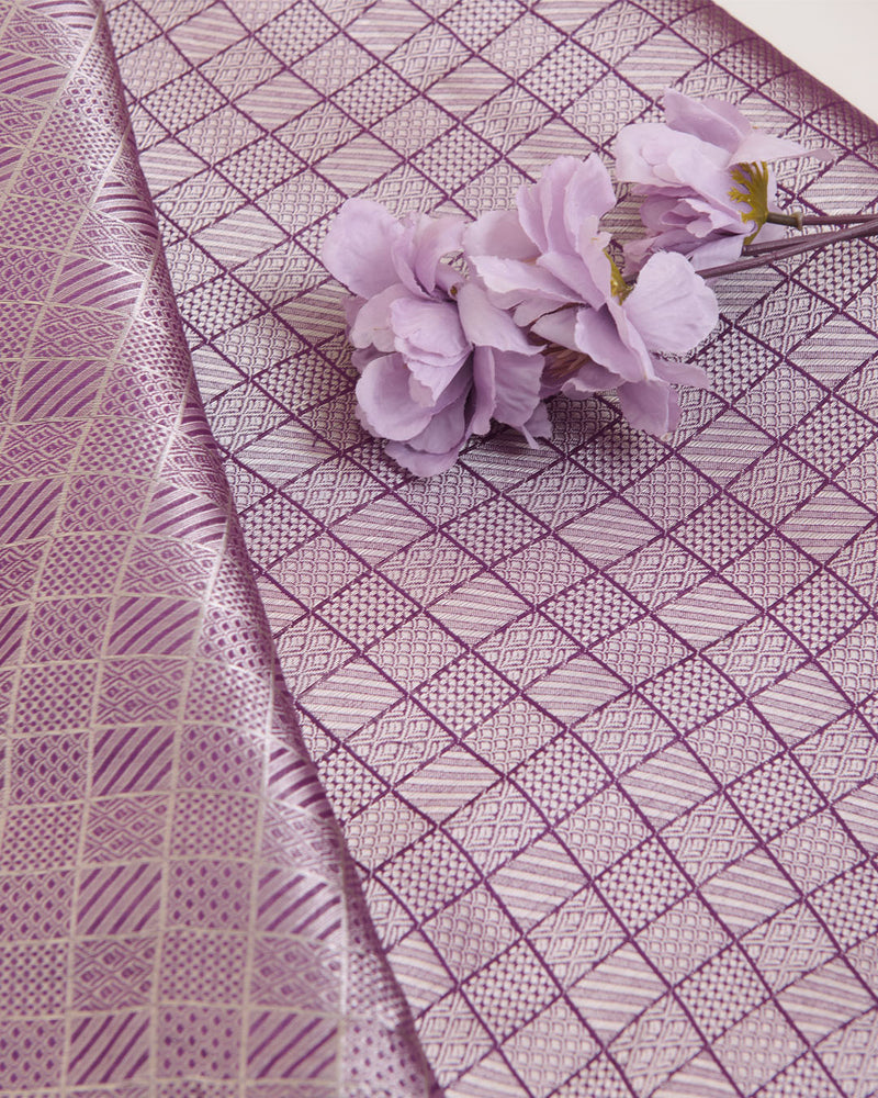 Dark Purple Chanderi Jacquard Fabric with Geometric Weave