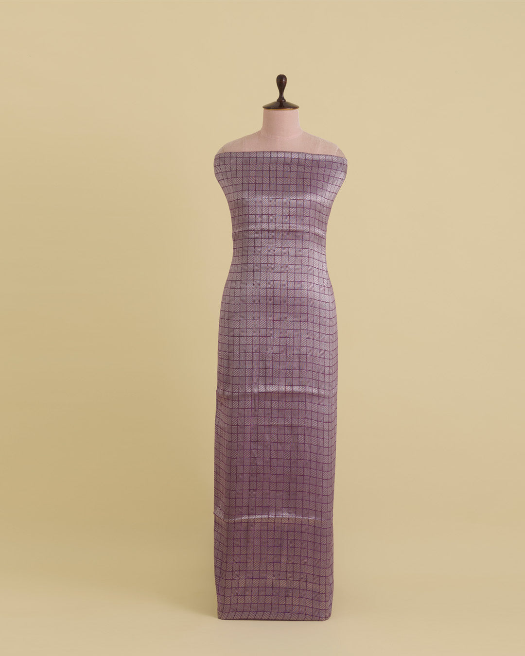 Dark Purple Chanderi Jacquard Fabric with Geometric Weave