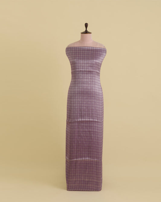 Dark Purple Chanderi Jacquard Fabric with Geometric Weave