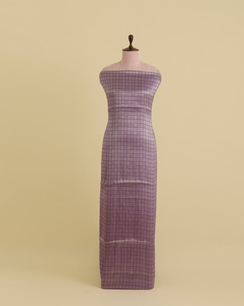 Dark Purple Chanderi Jacquard Fabric with Geometric Weave