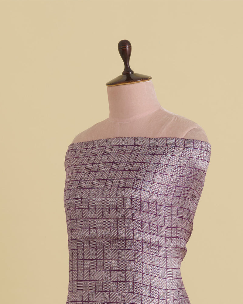 Dark Purple Chanderi Jacquard Fabric with Geometric Weave