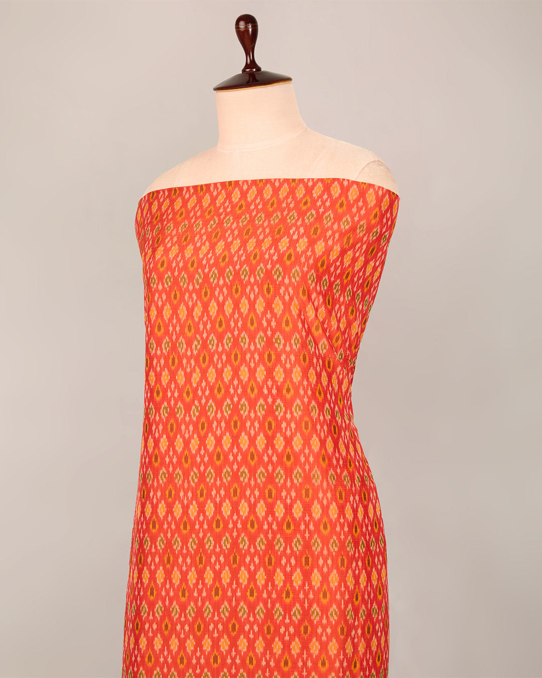 Red Cotton Silk Ikat Fabric