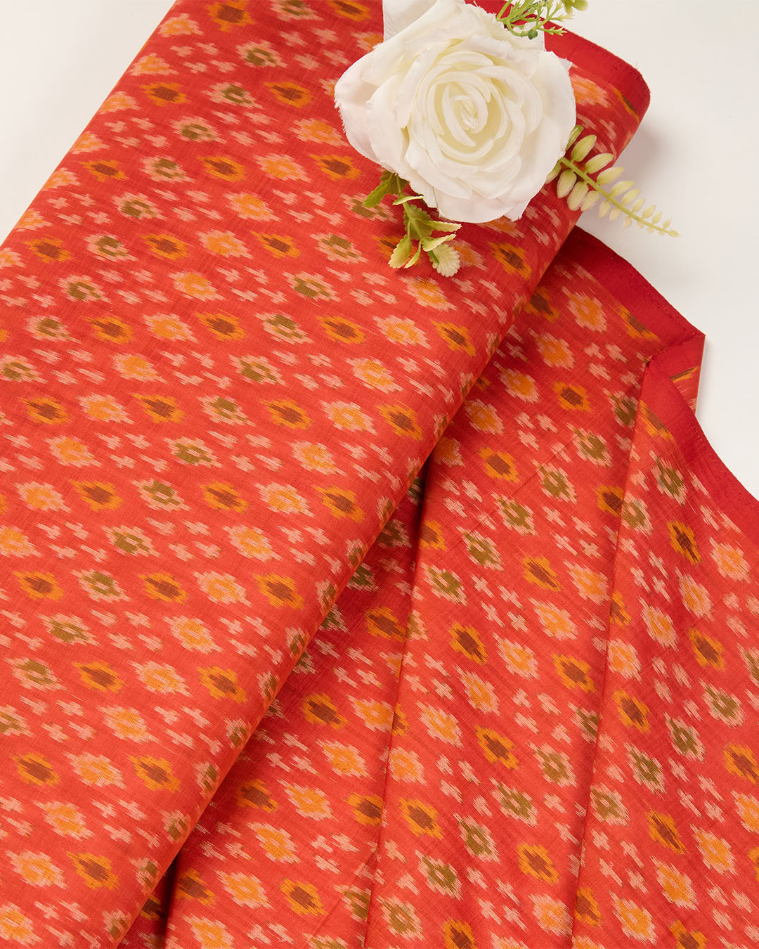 Red Cotton Silk Ikat Fabric