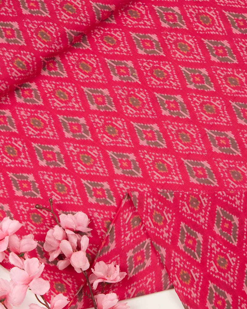 Fuchsia Pink Cotton Silk Ikat Fabric