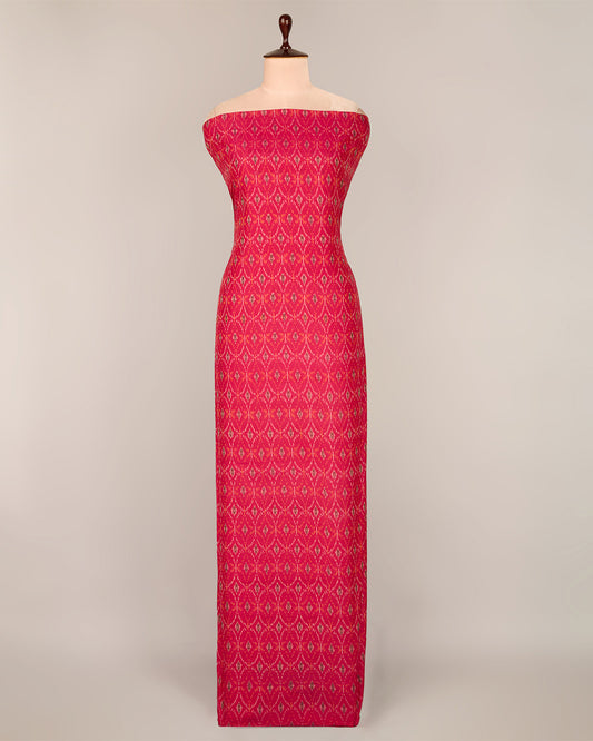 Fuchsia Pink Cotton Silk Ikat Fabric with vibrant pattern