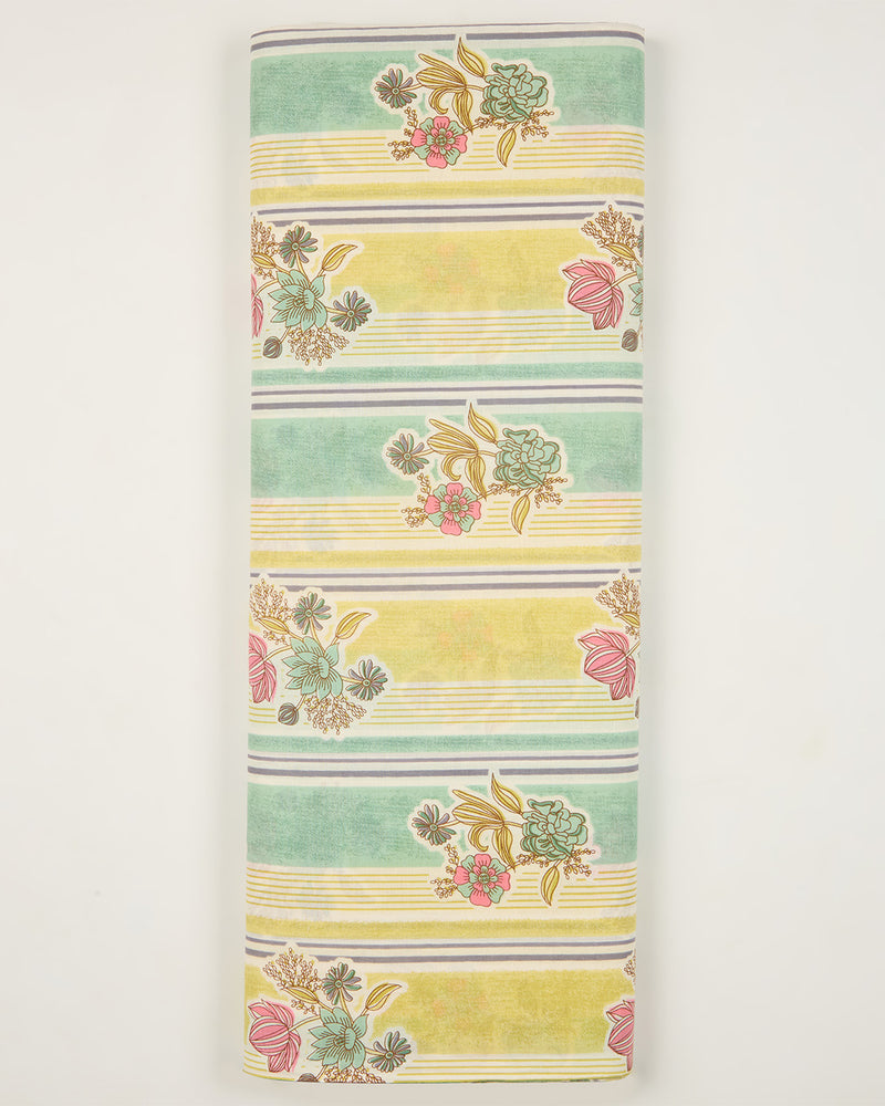 Green Yellow Cotton Jaipuri ZigZag Printed Fabric
