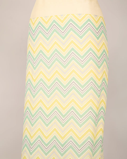 Green Yellow Cotton Jaipuri ZigZag Printed Fabric