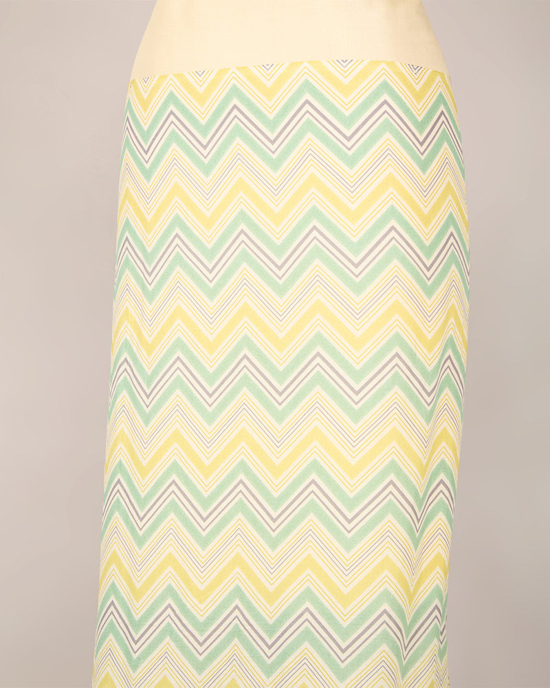 Green Yellow Cotton Jaipuri ZigZag Printed Fabric