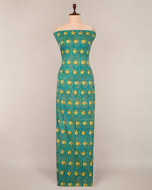Cotton Jaipuri Block Jaal Printed Fabric in Green