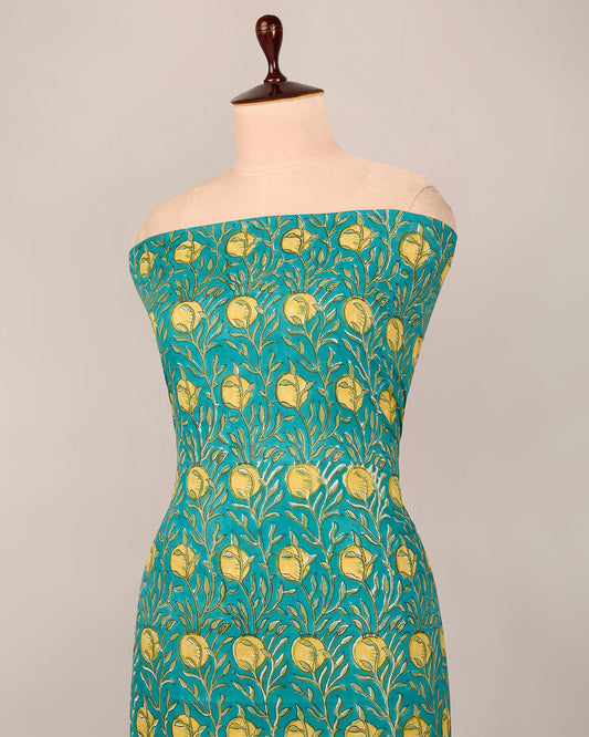 Cotton Jaipuri Block Jaal Printed Fabric - Green