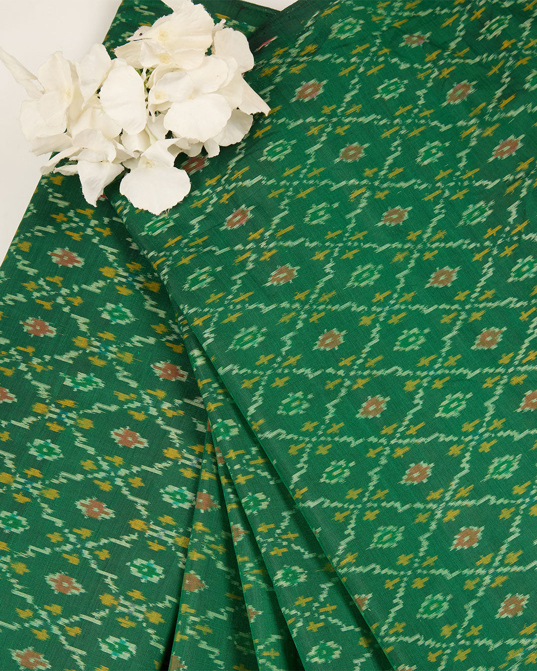 Green Cotton Silk Ikat Fabric