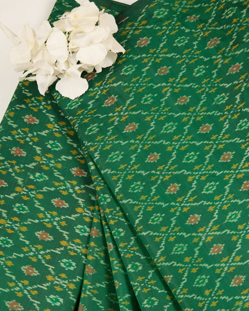 Green Cotton Silk Ikat Fabric