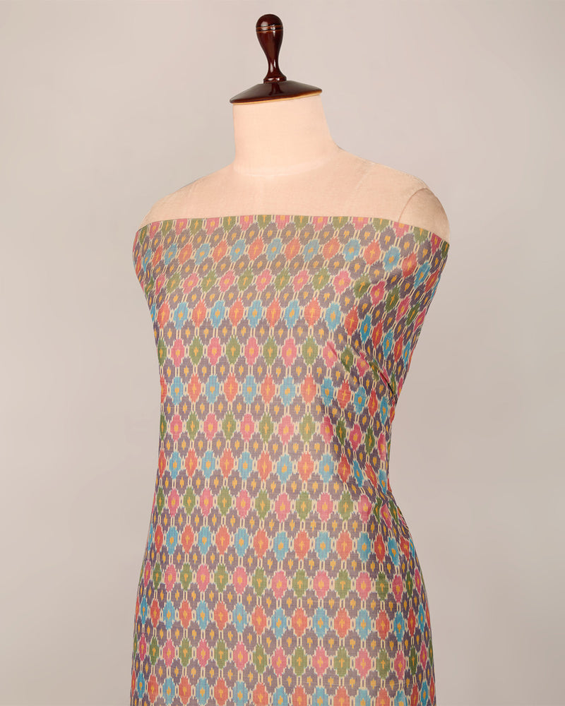 Dim Grey Cotton Silk Ikat Fabric