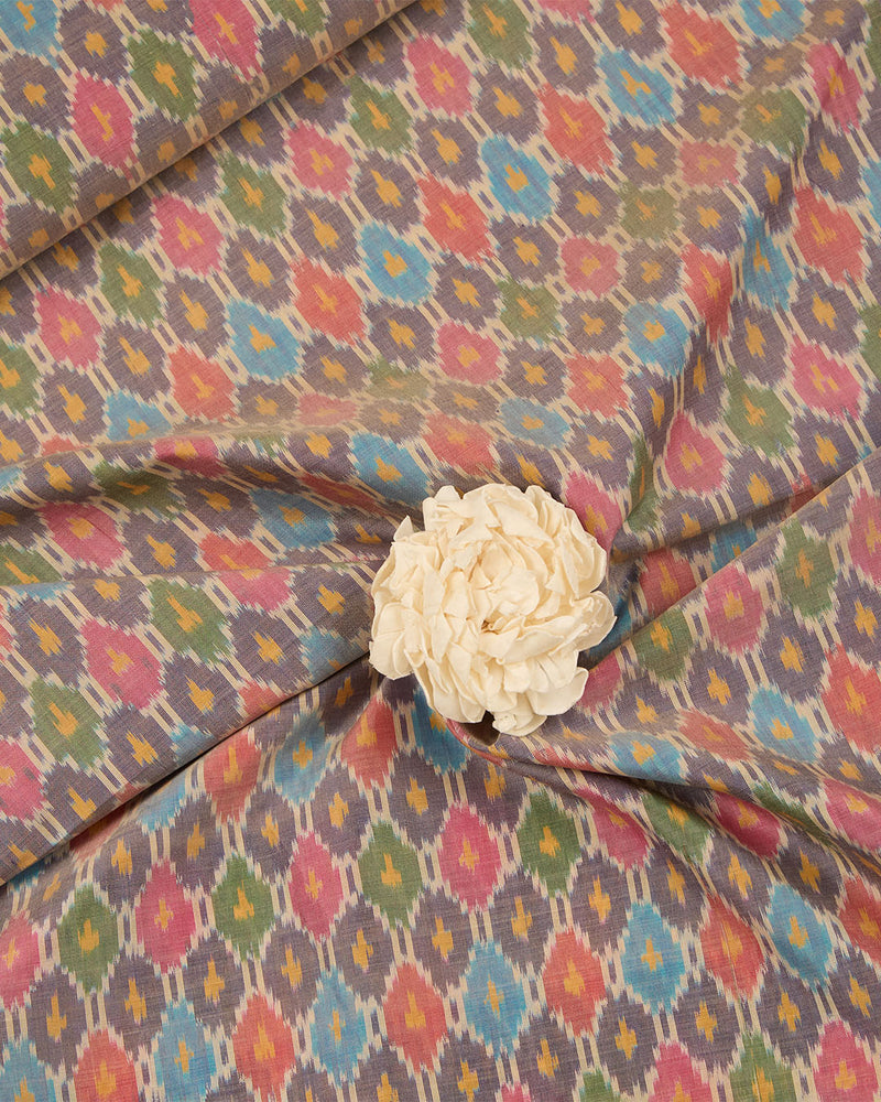 Dim Grey Cotton Silk Ikat Fabric