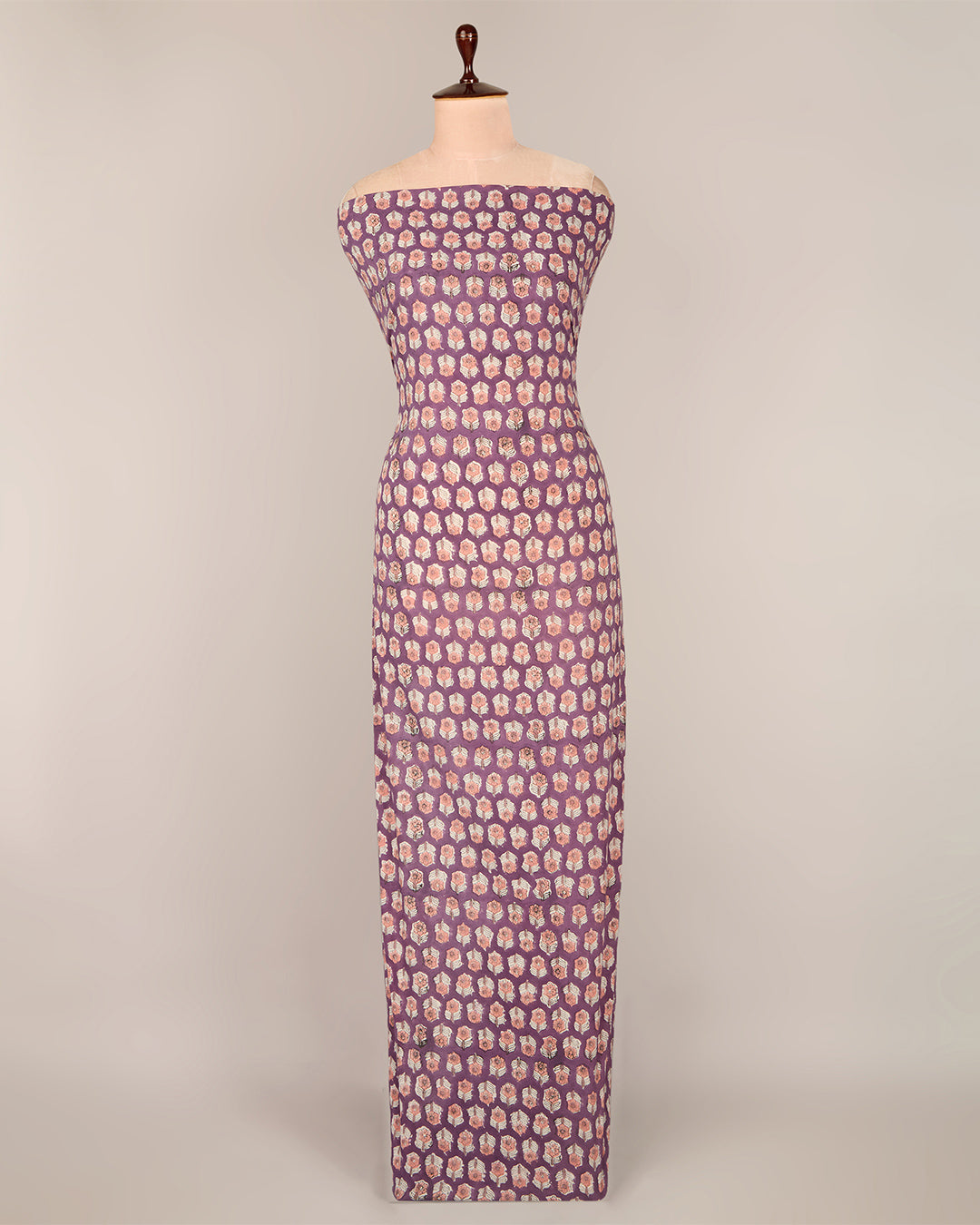 Cotton Jaipuri Block Jaal Printed Fabric in Grape Wine