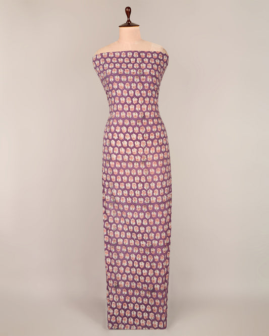 Cotton Jaipuri Block Jaal Printed Fabric in Grape Wine