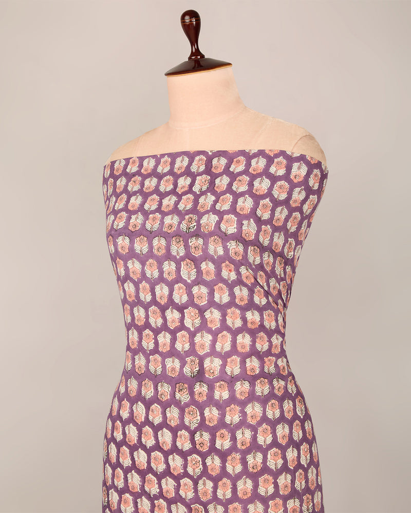 Cotton Jaipuri Block Jaal Printed Fabric - Grape Wine