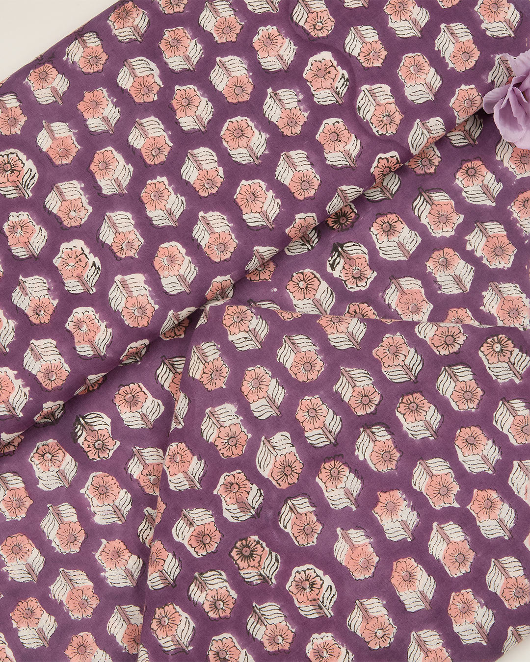 Cotton Jaipuri Block Jaal Printed Fabric - Grape Wine