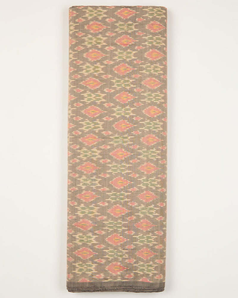 Grey Cotton Silk Ikat Fabric