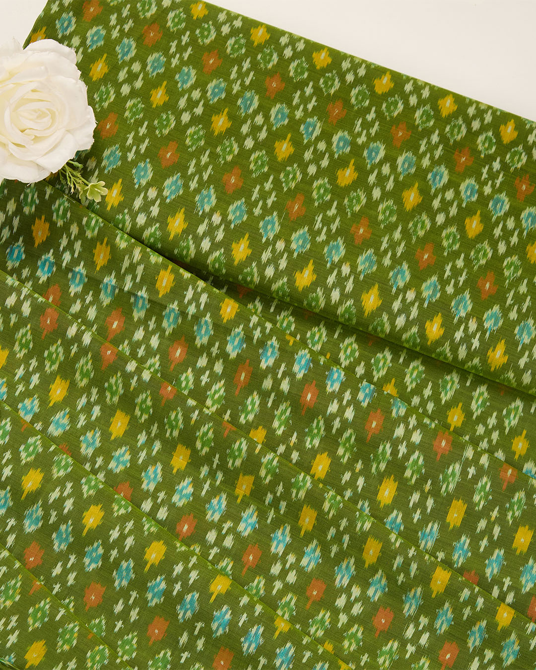 Green Cotton Silk Ikat Fabric