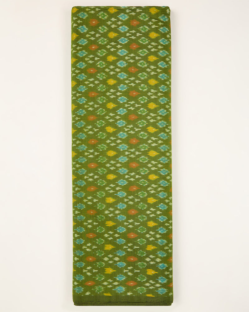 Green Cotton Silk Ikat Fabric