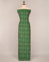 Bottle Green Cotton Silk Ikat Fabric with intricate woven pattern