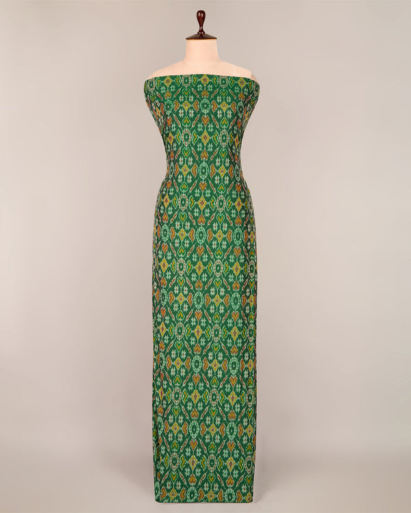 Bottle Green Cotton Silk Ikat Fabric