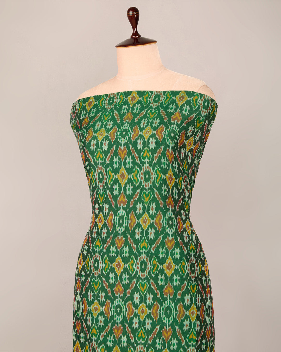 Bottle Green Cotton Silk Ikat Fabric
