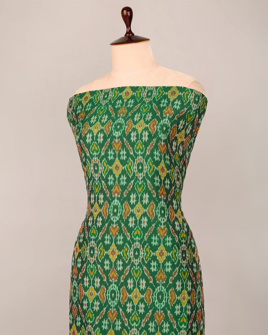 Bottle Green Cotton Silk Ikat Fabric