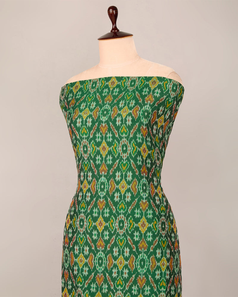 Bottle Green Cotton Silk Ikat Fabric