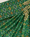 Bottle Green Cotton Silk Ikat Fabric
