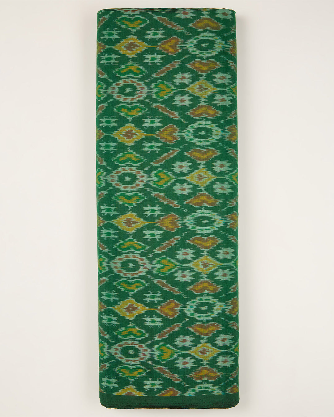 Bottle Green Cotton Silk Ikat Fabric