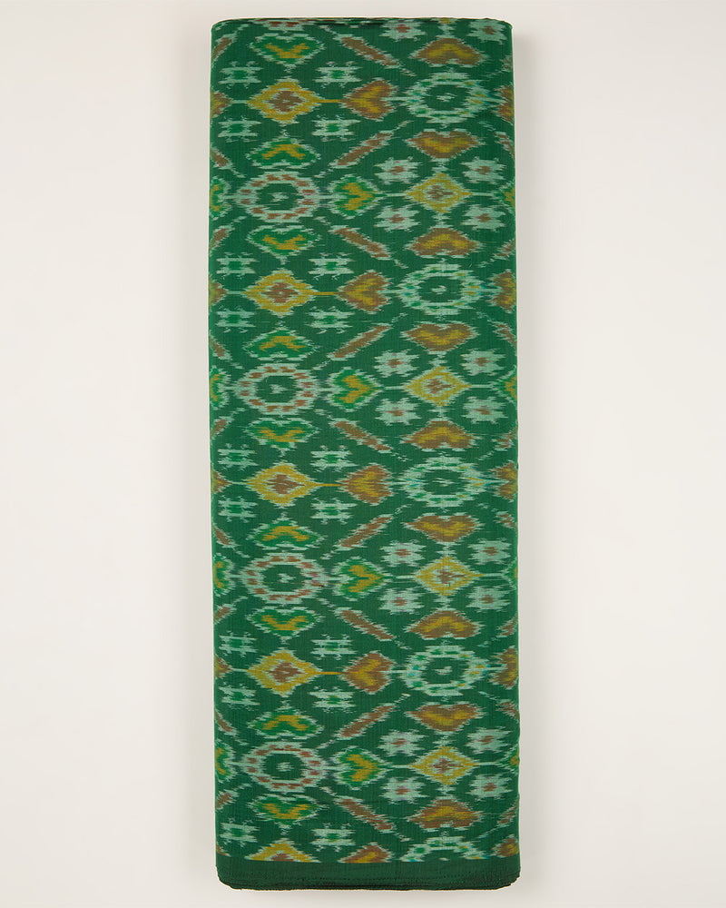 Bottle Green Cotton Silk Ikat Fabric