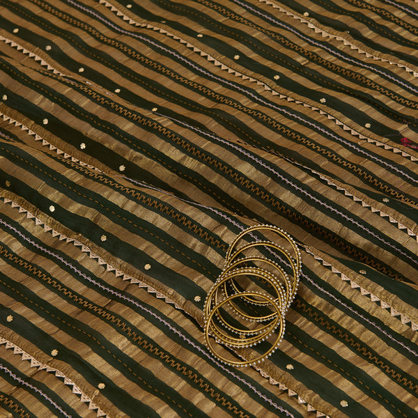 Green Chanderi Zari Badla Gota Fabric