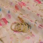 Grey Chanderi Printed Fabric with Tissue Stripes