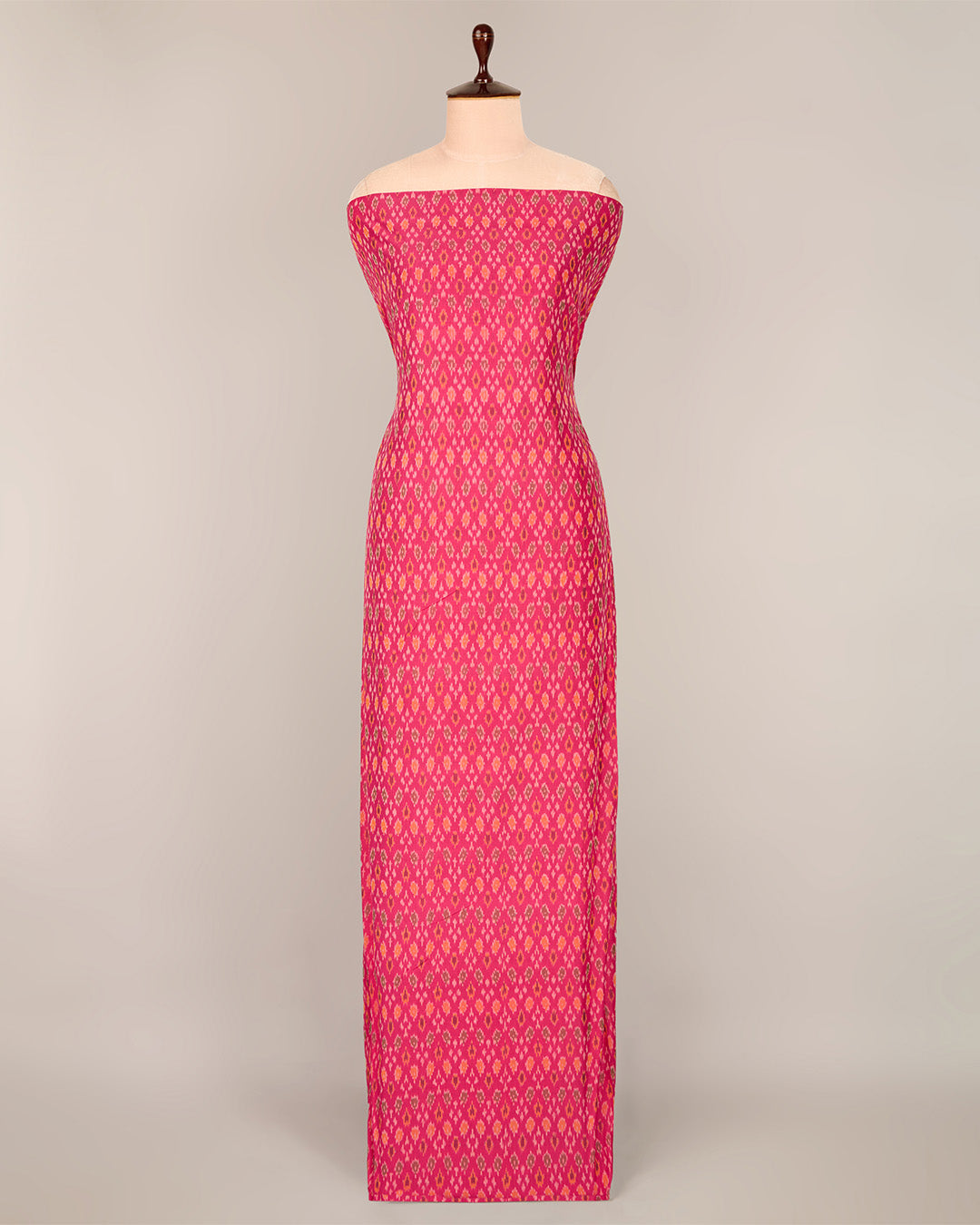 Hot Pink Cotton Silk Ikat Fabric with Traditional Handwoven Pattern