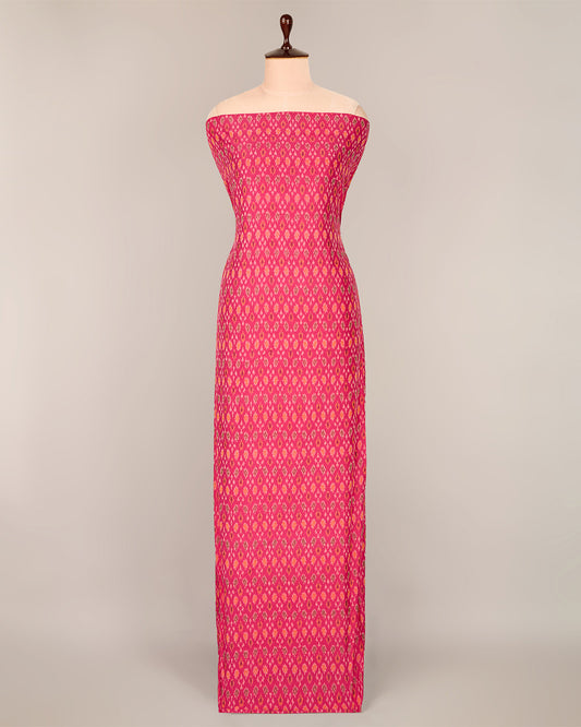 Hot Pink Cotton Silk Ikat Fabric with Traditional Handwoven Pattern