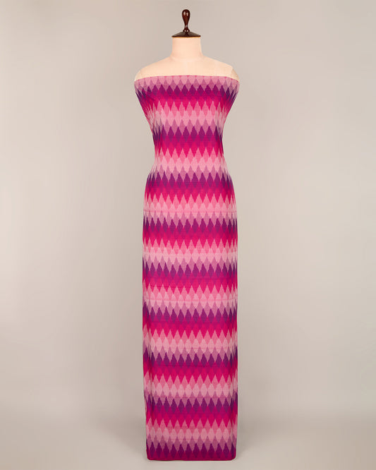 Hot Pink Cotton Silk Ikat Geometric Fabric