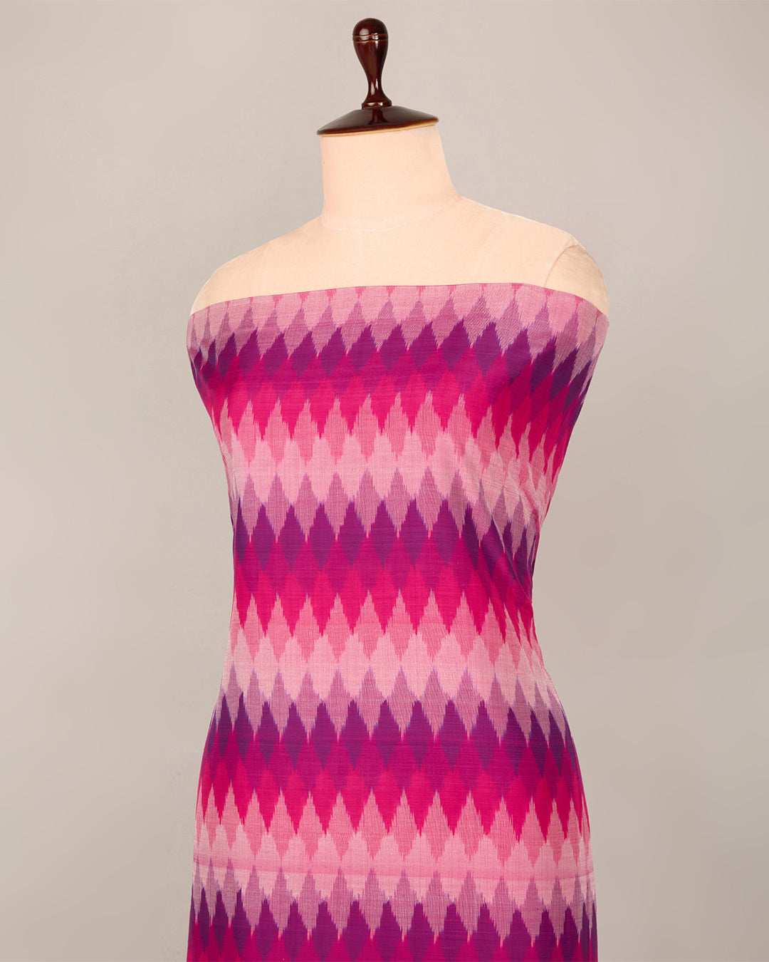 Hot Pink Cotton Silk Ikat Geometric Fabric