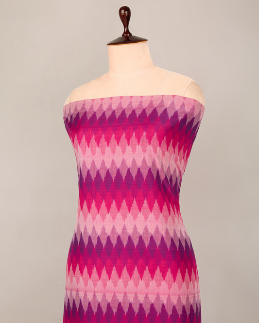 Hot Pink Cotton Silk Ikat Geometric Fabric