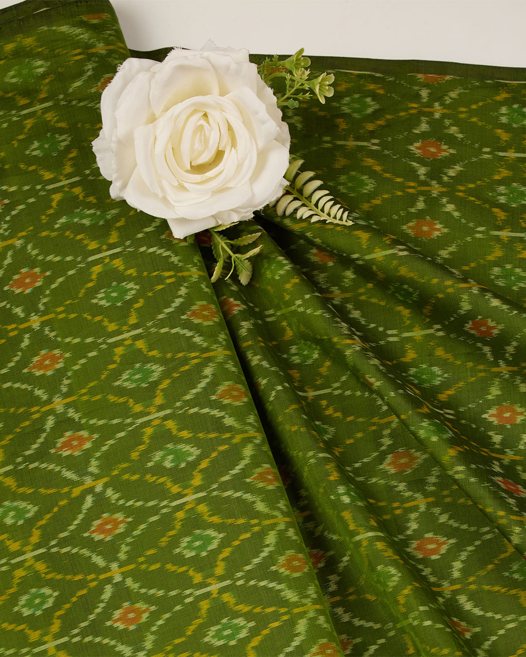 Lime Green Cotton Silk Ikat Fabric