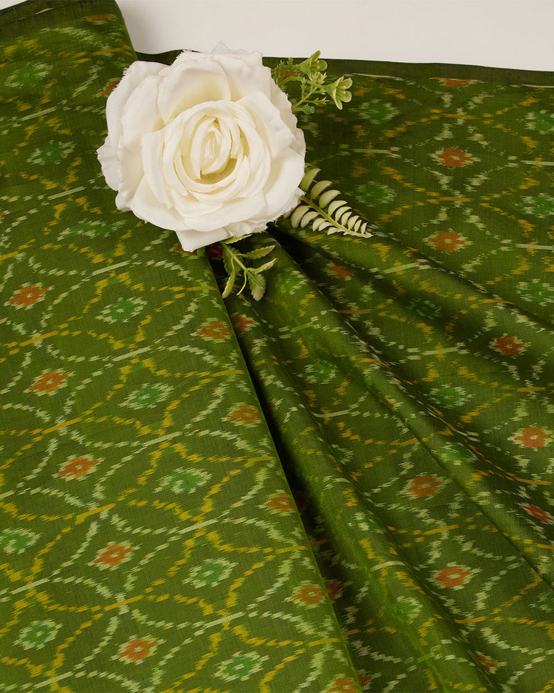 Lime Green Cotton Silk Ikat Fabric