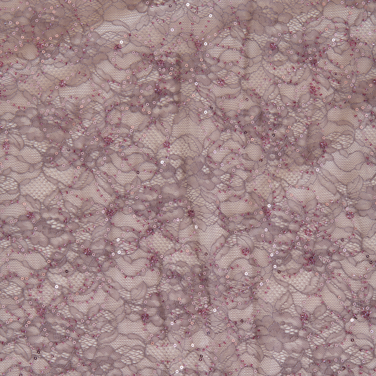 Lilac Matt Chantilly Lace Sequin Cutdana Embroidery Jaal Fabric
