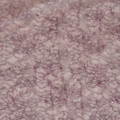 Lilac Matt Chantilly Lace Sequin Cutdana Embroidery Jaal Fabric